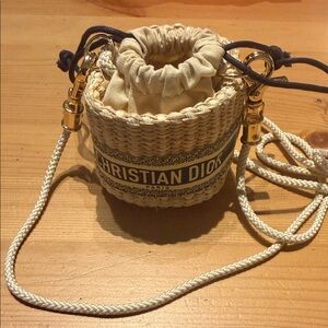 Dior Raffia Mini Bucket Bag